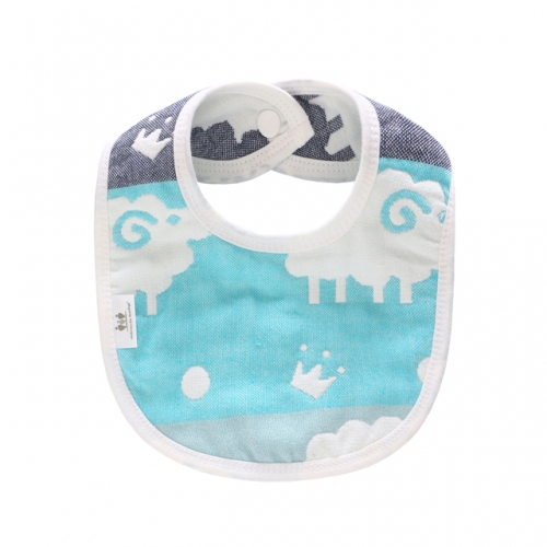 Baby Bibs 6 Layer Burp Cloth with Printed Design,Feeding Drooling Teething Bibs with Snap(10.8''x7.8'')