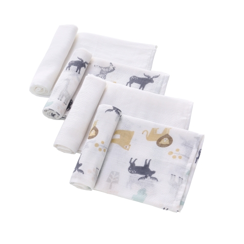 Muslin Swaddle Blankets 4 Pack for Newbron ,100% Cotton, 28''x 28',  Absorbent Diapers , Baby Burp Cloth