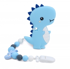 Baby Teething Toys Silicone Dinosaur Teethers with Pacifier Clips for Newborn Babies Boys Girls Neutral Shower Gift